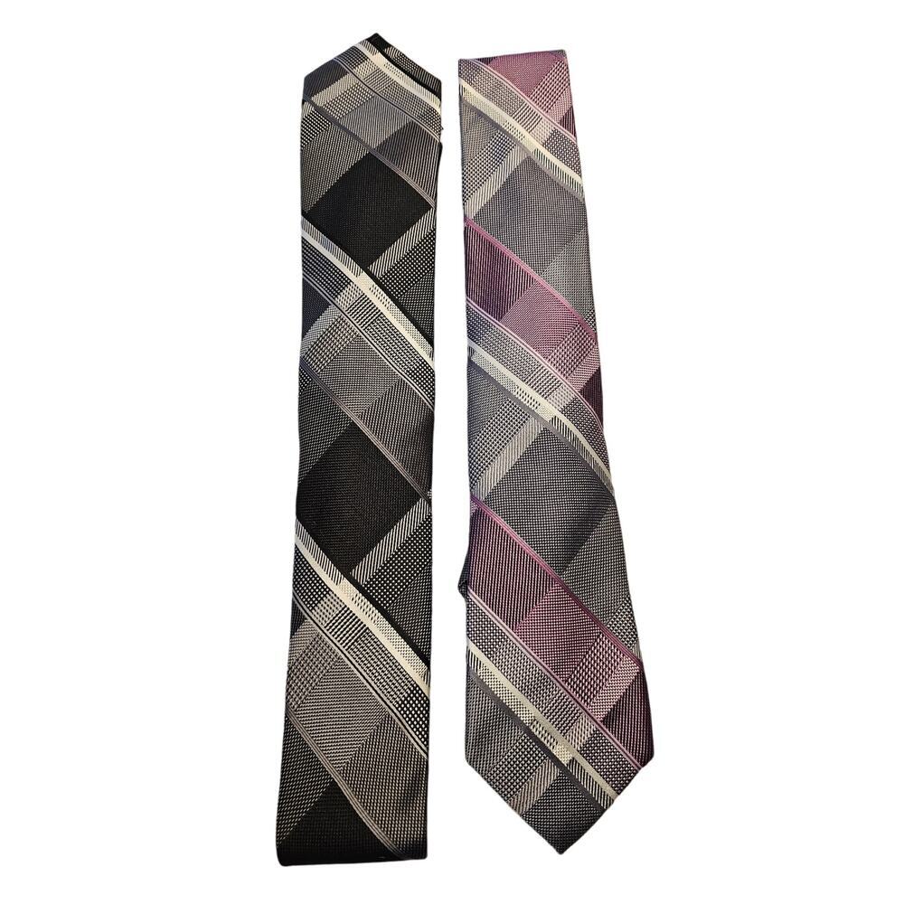 Lot of ties Michael kors 100% silk black plaid pink plaid business proffesional